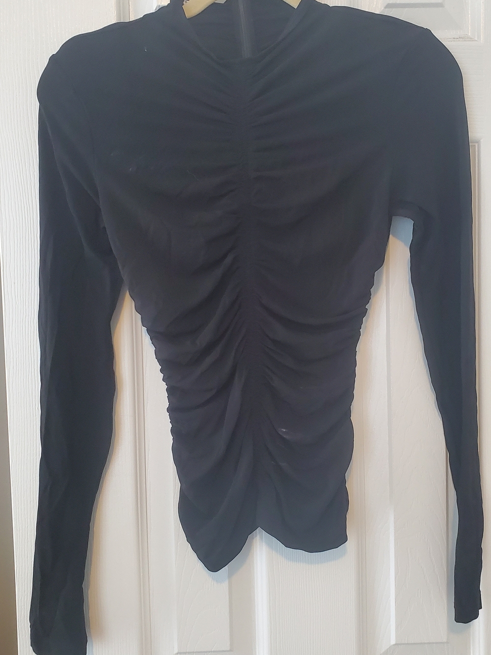 A.L.C. Black Ruched Long-Sleeve Slim Top